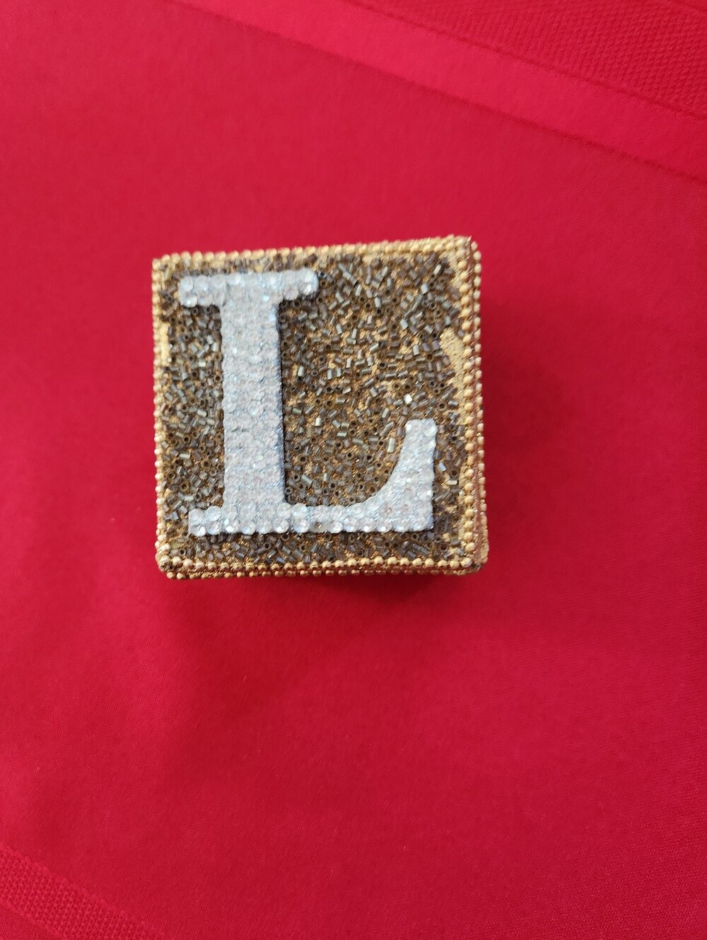 Beaded Initial 'L' Trinket Box Gold and White